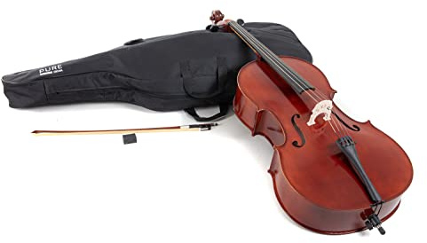 PURE GEWA Cello Set EW Ebony - Cello 1/8, Set Ready to Play Incl. Cello Bag, Bow, Rosin, Fine Tuner Tailpiece, Endpin