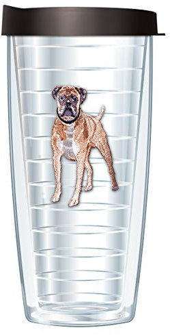 Signature Tumblers Boxer Puppy Dog Emblem on Clear 16 Ounce Double-Walled Travel Tumbler Mug with Black Easy Sip Lid