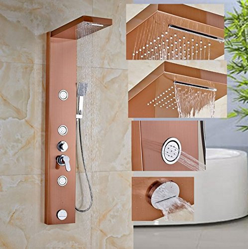GOWE Rose Gold Shower Column Panel Jets Tub Hand Shower Unit Rain Waterfall Faucet