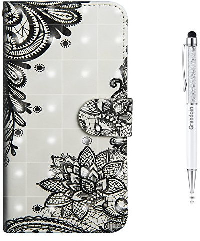 Grandoin iPhone 6S Hülle,iPhone 6 Hülle, Handyhülle im Brieftasche-Stil für Apple iPhone 6S /6 4.7 Zoll Handytasche PU Leder Flip Cover 3D Bunte Muster Case Schutzhülle Etui Case (Schwarze Spitze)