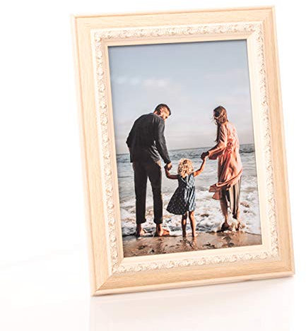 Barock Bilderrahmen für DIN A5 / 15x21 cm Fotos - Vintage Fotorahmen in Beige mit Echtem Glas für Schöne Momente | Freistehender Holzrahmen geeignet für Tisch- oder Wandmontage, Hoch- & Querformat