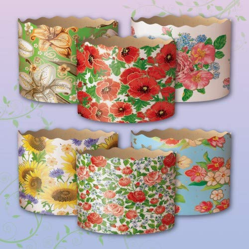 6pcs Baking Paper Molds for Easter Bread Cakes Panettone Paska Kulich (Flowers, 110 * 85 mm (Diameter*Height))
