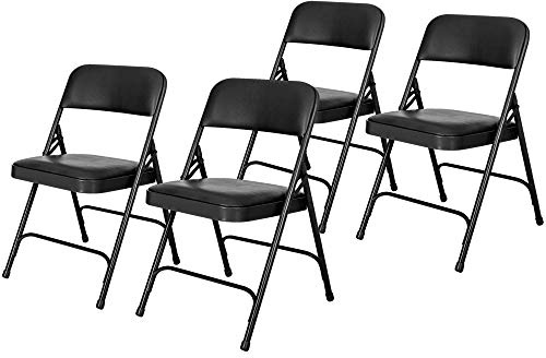 OEF Furnishings OEF1210 Vinyl Cushioned Folding Chairs with Steel Frame, Black, 4-Pack