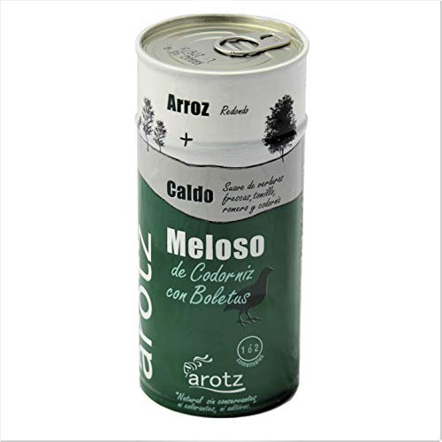 Arroz Meloso de Codorniz con Boletus Edulis - Caldo + Arroz sin Conservantes ni Colorantes Añadidios - Sin Gluten - Preparado de Arroz Meloso de Codorniz con Setas - Preparado Gourmet - 2 Raciones