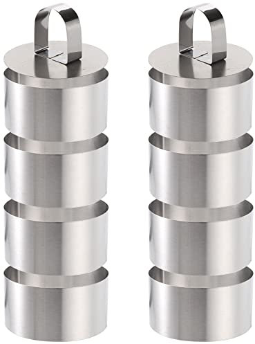 Tebery 8 Pieces Cooking Mousse Rings Set, with 2 Pack Pusher, Non-Stick Stainless Steel Circle Cake Mold for Cooking Crumpets Eggs Pastry Mousse Desserts (Round)