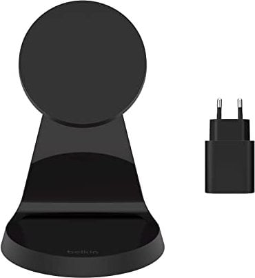 Belkin Supporto di ricarica wireless magnetico (compatibile con MagSafe per modelli iPhone 14, 13, 12 e altri dispositivi con MagSafe, alimentatore USB PD da 20 W incluso) - nero