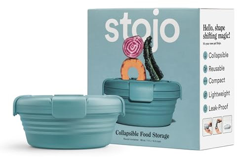 STOJO Faltbare Schüssel – Eukalyptus, 1020 ml – wiederverwendbare Silikonschüssel für heiße und kalte Speisen – perfekt für Reisen, Mahlzeitenvorbereitung, Mittagessen zum Mitnehmen, Camping und