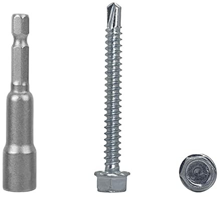 Paquete de 120 tornillos DIN 7504 K de acero cincado 4,8 x 45 mm, tornillo de chapa autoperforante, cabeza de arandela hexagonal, autorroscante (120, 4,8 x 45 mm)