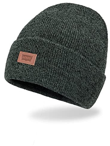 Levi's Uni-Erwachsene All Season Comfy Leather Logo Patch Cuffed Hero Beanie-Mütze, Jäger, Einheitsgre
