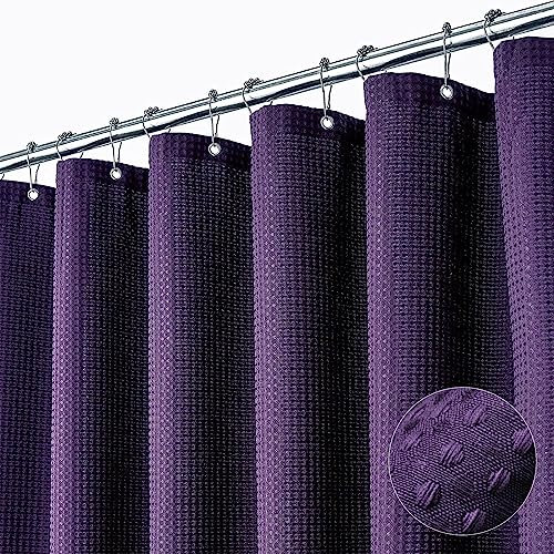 Dynamene Rideau de douche extra long en tissu gaufré épais de 248 cm de long, rideau de douche lesté neutre avec 12 crochets en plastique, violet