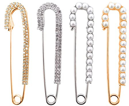 PLABBDPL 4 Pièces de Broches de Femme Broches de Pull et de Châle Broches avec Cristal et Perle Faux, 2 Styles
