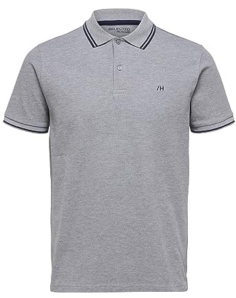 SELETED HOMME Men's SLHDANTE Sport SS Polo W NOOS T-Shirt, Medium Grey Melange, XXL