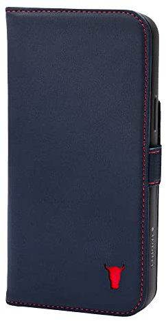 TORRO Handyhülle kompatibel mit iPhone 14 Pro Max – Echtes Leder MagSafe kompatible Hülle mit Kartenfächern (Navy Blau)