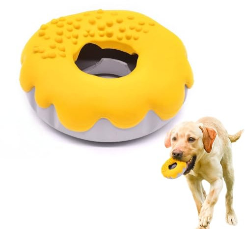 PetBuds Unzerstörbares Hundespielzeug – interaktives 2-in-1-Leckerli- und Kauspielzeug für Hunde (leuchtend gelb, Donut-Form)