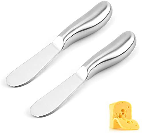 FIBOUND Set de 2 Couteau à Beurre en Acier Inoxydable, Epandeur de Beurre, Couteau à Tartiner, Épandeur à Fromage avec Poignée Creuse Ergonomique, pour Sandwich Petit Déjeuner Hors-D'ouvre (Argent)