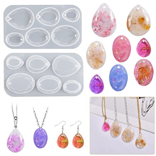 HyzaPhix 2pcs Silikonform Ohrringe Epoxidharz, Schmuck Gießform Silikon Formen für DIY Teardrop Halskette Oval Anhänger Schmuckherstellung (2PCS)