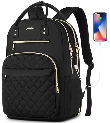 YAMTION 17.3 Zoll Schwarz Rucksack Damen,Schulrucksack Frauen Schultasche Mädchen Teenager Tagesrucksack mit USB und Laptopfach für Schule Universität Büro Arbeit Stadt