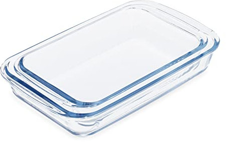 Relaxdays Fuentes Horno, 2 Tamaños, Vidrio, Recipientes Lasaña, Gratinados, Tiramisú, Aptos Lavavajillas, Transparente, 5 x 29.5 x 17.5 cm