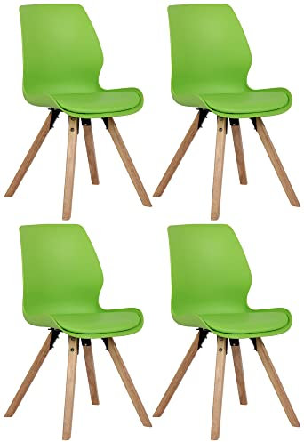 CLP 4er Set Stuhl Luna Kunststoff I Stoff I Samt I Kunstleder I Lehnstuhl mit Holzgestell, Farbe:grün, Material:Kunststoff