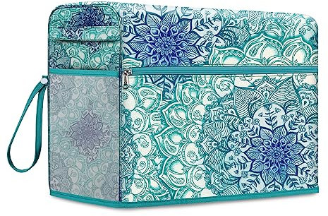 FINPAC Nähmaschinen Staubschutzhülle, Nähmaschine Abdeckung mit seitlichem Griff und Taschen für Nähutensilien, Schutzhülle für Standard-Nähmaschinen von Singer, Brother und Janome, (Smaragdblau)