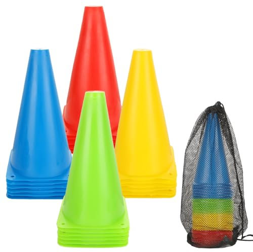 CYEER 24 Stück Pylonen, 23x13,5cm Hütchen Fussball, Bunt Pylonen Kinder Outdoor mit Tragetasche, Fussball Markierungskegel, Training Kegel für Fußbal, Sportarten, aktive Spiele, Hindernislauftraining