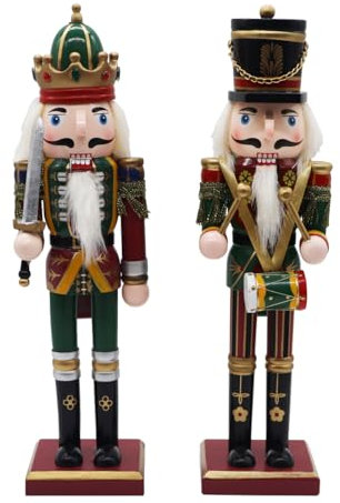 2Pcs Wooden Nutcracker Soldier 30cm Christmas Ornaments Large Figures Puppet Toy Festive Traditional Xmas Decoration