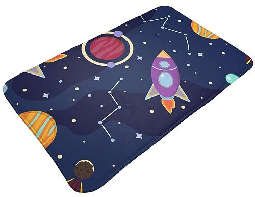 MUMICO Raketen Planeten Nebel Sterne und Sternbild Bereich Flickenteppich Rutschfester Bodenteppich für Schlafzimmer Wohnzimmer Küche Wohnheim Eingangsbereich Flur Home Dekorativ 50 x 80 cm