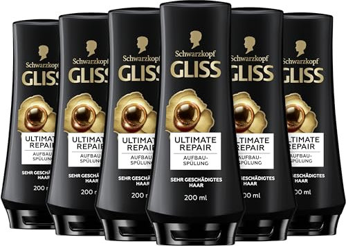 Gliss Ultimate Repair Spülung (6 x 200 ml), Haarspülung mit flüssigem Keratin & Perlen-Extrakt bietet Reparatur-Pflege, Pflegespülung für extrem geschädigtes Haar