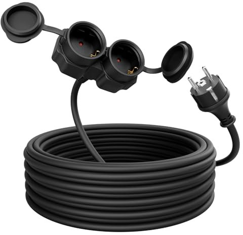 greate 2X Rallonge Electrique 10m avec 2 Prises - Rallonge Electrique exterieure Étanche IP44 - Rallonge électrique 3500W - Rallonge exterieure étanche, prolongateur Electrique, rallonge 10m