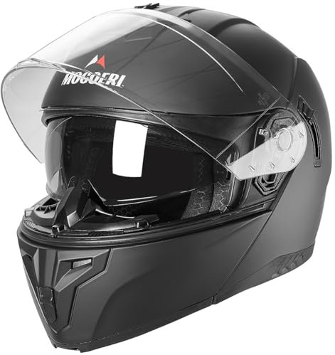 MOCOERL-Motorradhelm Klapphelm Integralhelm Herren Damen mit verstärktem Kinnschutz, Doppelvisier, ECE 22.06 Zertifizierung, Mattschwarz (XL)