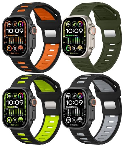 MoKo 4Pack Sportivi cinturini Compatibili con Cinturino Apple Watch Ultra 2/Ultra 49mm 46mm 45mm 44mm 42mm per Uomo, Silicone Cinturino per Apple Watch Ultra 2 iWatch Serie 10 9 8 7 6 5 4 SE,Colore F