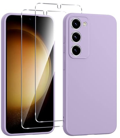 Viojrlra Cover Silicone per Samsung Galaxy S23 5G con 2 Pezzi Vetro Temperato, Custodia Protettiva Ultrasottile in Morbido TPU, Antiurto Antigraffio, Viola
