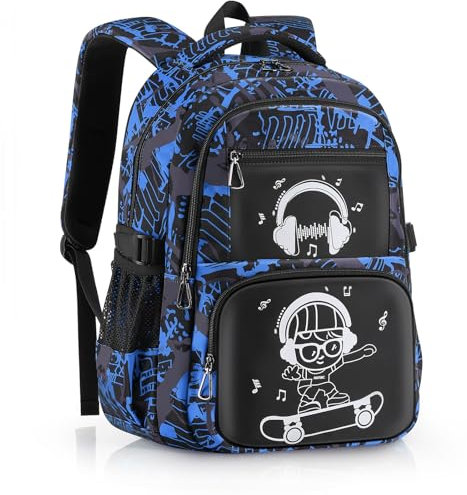 welsauber Schulrucksack Jungen 30L,Komfortabler Kinderrucksack Jungen,Schultasche mit Leuchteffekt,Wanderrucksack Kinder mit mehreren Fächern,46x32x15cm Viel Stauraum,Blau(für 8-12 Jahre)