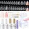 PEACECOLOR Capsule Americaine Ongle Kit, 240pcs Faux Ongles Amande 22 Tailles,Mini Lampe Uv und Colle Faux Ongles Vernis Semi Permanent Nude Pose Americaine Ongle Kit