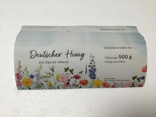 100 Etiketten bunte Blumen f. 500g Glas Honiggläser naßklebend Imker Honigglasetiketten Honigetiketten