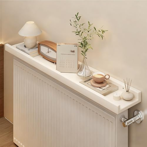 Etagere Radiateur 30,5 Cm/59,7 Cm/90,9 Cm/119,4 Cm avec Support de Fixation, Tablette Radiateur Sans Percer, Charge Maximale 30 Kg, Facile a Monter(White,120cm/47)