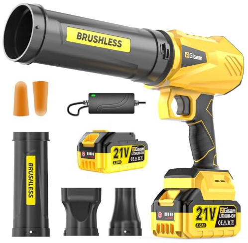Soffiatore a batteria, motore senza spazzole con 1 batteria da 6,0 Ah, Leaf Blower Max 900000 RPM, portata d'aria 800 m³/h, 3 ugelli, 1,82 lbs leggero, ideale per fogliame/neve, polvere/carbonio/sega