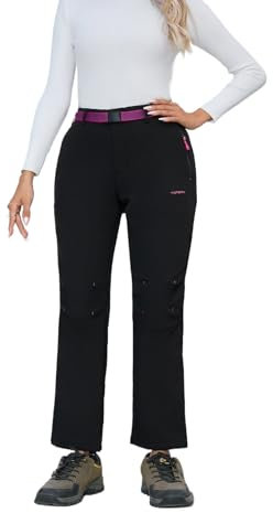 Tofern Damen Mädchen Softshellhose Activate Wanderhose Outdoorhose Multiaktivitäten ,Winter-schwarz,Euro XL