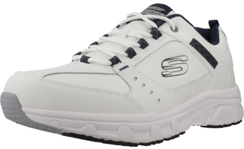 Skechers Oak Canyon Redwick Herren Trainer, White Leather Synthetic Textile Navy Trim, 42 EU