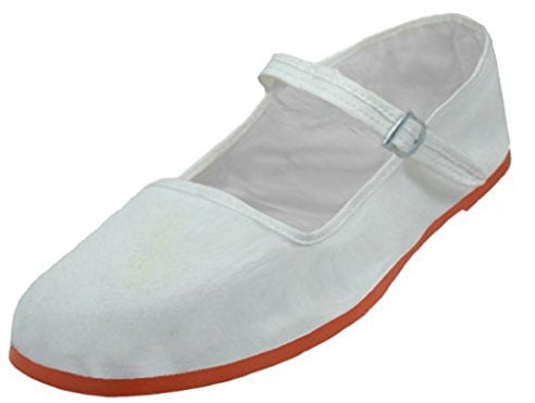 Shoes8teen Women's Flats,Mary Jane,Ballet, 114 White Canvas, 6.5 UK