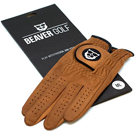 BEAVER GOLF Damen Golf Handschuh Glove braun - Grip-Patch, Cabretta-Leder - maximale Qualität - Handarbeit (M, Links (Rechtshänder))