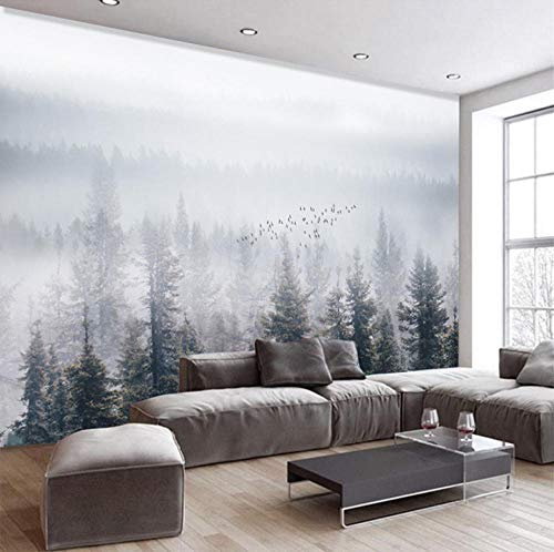 Papier Peint Adhesif Mural Forêt De Pins De Brume Blanche Décoration Murale Xxl Poster Tableaux 200X150Cm