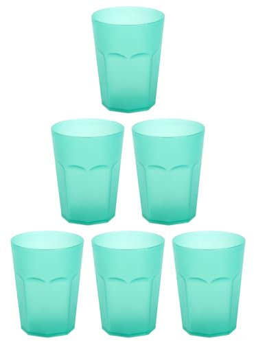 Engelland - 6 x Plastikbecher, Trinkbecher, Hell-Grün, Frostoptik, 250 ml, mit Eichstrich, bruchfest, stapelbar, Mehrweg, Kunststoff, wiederverwendbar, Party-Becher, Trink-Glas