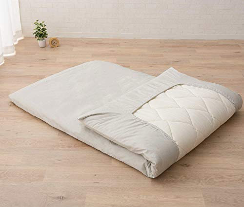 EMOOR Japanische Futon Matratze CLASSE 100 x 200 cm mit Baumwolle Spannbetttuch (Grau) Hergestellt in Japan, Faltbar Schlaf Traditionelle Boden Bett Tatami Matte Pad Baumwolle Topper