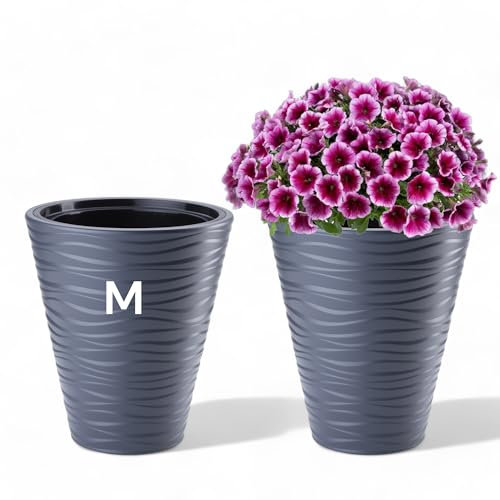 MELTOM Pot de Fleurs étroit et Rond avec Effet 3D ondulé, Insert Amovible Haut (Anthrazit, M - 40 cm)
