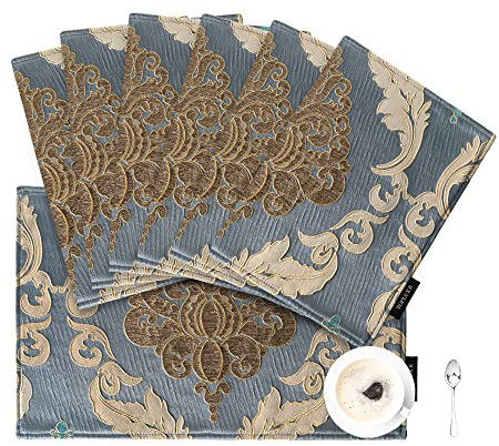 TOPLUXE Platzsets 6er Sets Jaquard Tischset Abwaschbar 30x45cm Platz-Matten für Esstisch Urlaub Party Wohnzimmer Dekoration (Grau Blau)