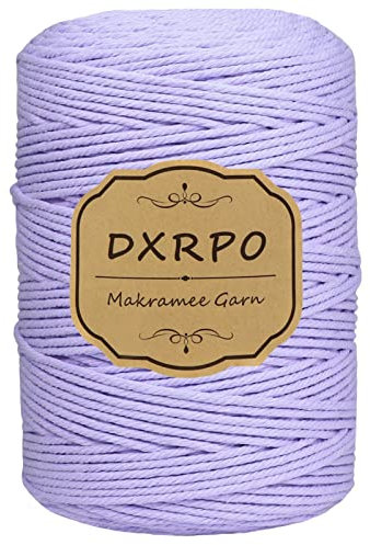 DXRPO Makramee Garn 3 mm x 300 m, Natürliches Makramee, Baumwollgarn Macrame Cord, Baumwollkordel Wird Verwendet Wandbehang, Makramee Blumenampel, DIY Handwerk Pflanze Aufhänger Boho Deko(Violett)