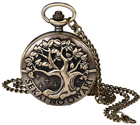 JewelryWe Taschenuhr Herren Retro Baum des Lebens Weltgericht Kettenuhr Analog Quarz Uhr mit Halskette Kette Pocket Watch Geschenk Bronze