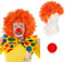 Clown Perücke Afro Clown Perücke, Lockenkopf Lockenperücke Rote Afroperücke Hair Accessoire für Karneval und Fasching Halloween Cosplay Kostüm für Frauen und Männer,mit Red Clown-Nase, Orange