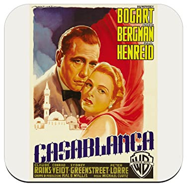 Untersetzer aus Kork – Casablanca Altes Italienisches Retro-Film-Poster, 1-1 Einheit (95 x 95 mm)